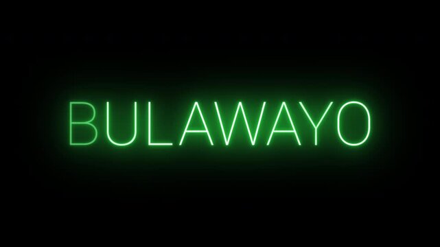 Flickering neon green glowing bulawayo sign animated on black background