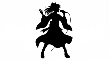 Fototapeta premium Silhouette of a Singer in a Dynamic Pose with Microphone