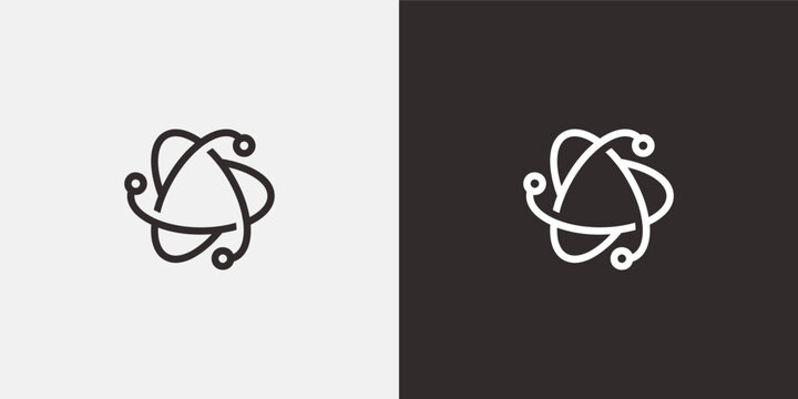 Abstract Atom Symbol Design on Light and Dark Backgrounds.