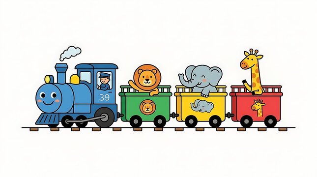 Colorful toy train with animals.