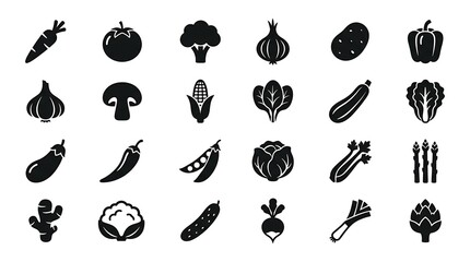 Fototapeta premium Vegetable icons on white background.