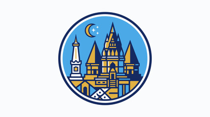 Fototapeta premium Stylized Castle Icon With Moon and Stars
