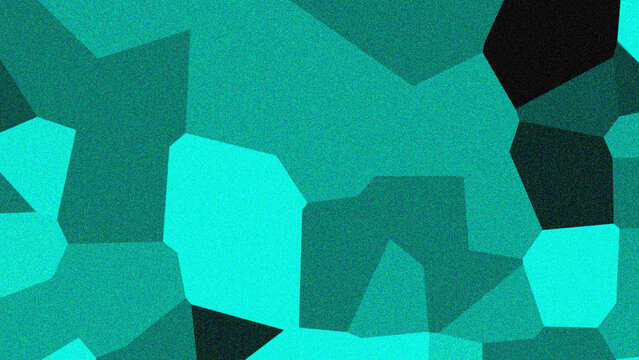 Vibrant cyan and teal polygonal mosaic background displays large crystalline shapes with distinct grainy texture for contemporary digital design uses