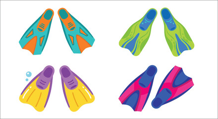 Colorful collection of cartoon swimming flippers arranged on a white background © vector desgins 