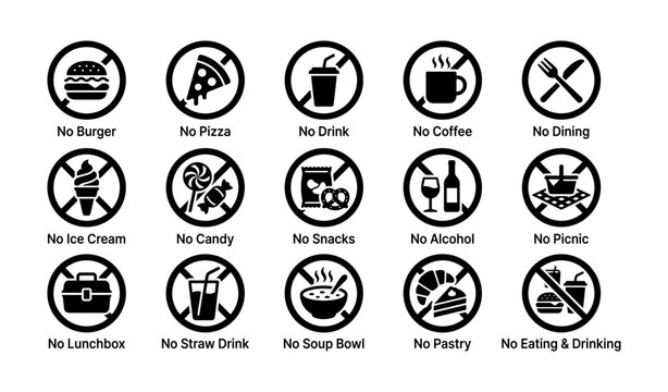 No food and drink allowed: icons indicating restricted items and activities