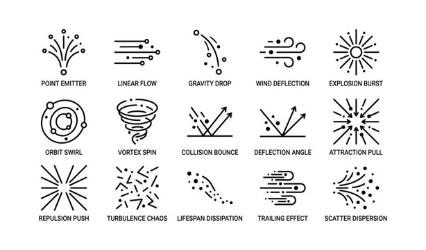 Abstract vector icons of physical concepts including emitter and vortex