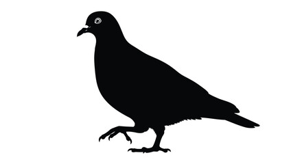 Fototapeta premium Stylized vector graphic illustration of a walking pigeon or dove bird in a stark black silhouette design.