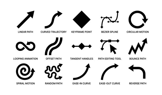 Vector icons of motion paths and animation tools