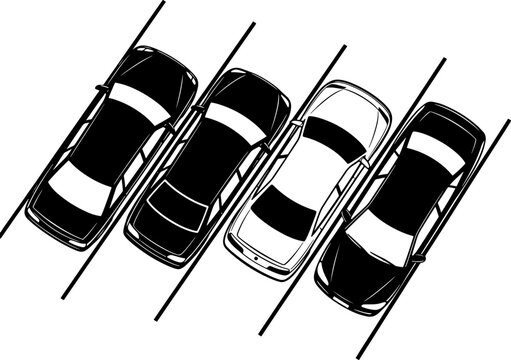 Overhead view of cars parked in a row  parallel parking  city driving