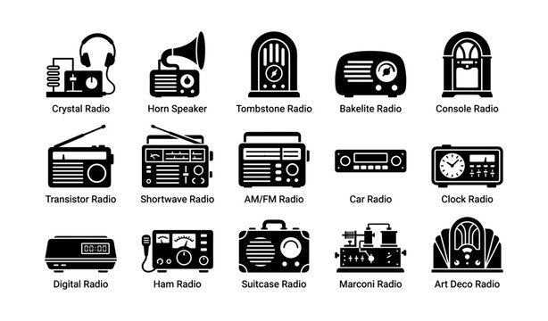 Retro radio icons: vintage designs from crystal to art deco styles