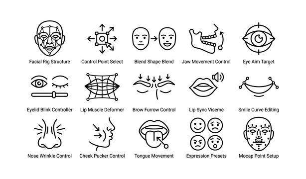 Facial animation controls and expressions for rigging and animation design
