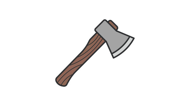 Minimal flat vector icon of wood axe with sharp blade angle and wooden handle texture lines simplified