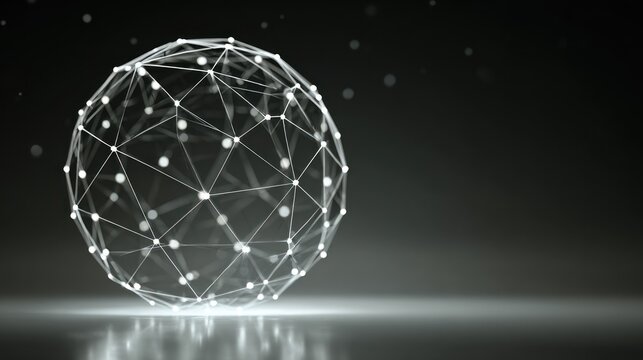 Abstract digital sphere with connected points on reflective surface