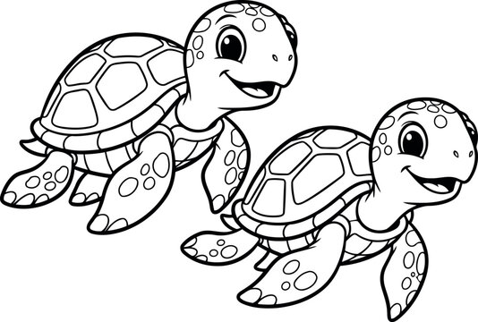 Two smiling cartoon turtles side by side
