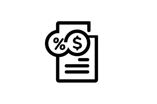 A financial document icon with a percentage and dollar sign in silhouette mode