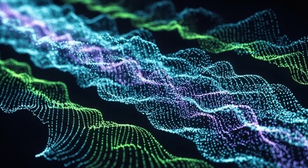 Naklejka premium Abstract glowing particle waves. Futuristic digital data visualization, sound wave, or technological information flow.