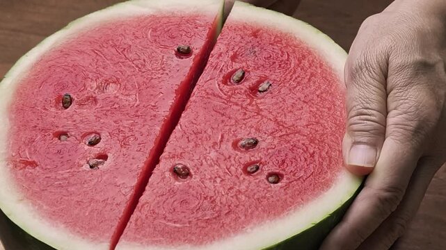 Half of watermelon on a wooden board.