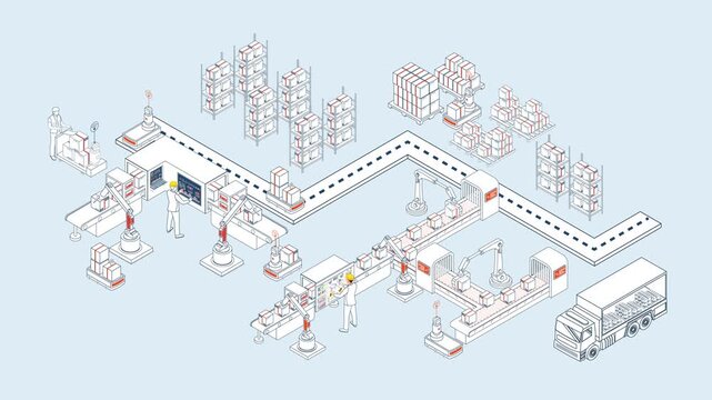 Smart Warehouse Isometric Animation Using AGV and AMR for Automated Logistics Operations
