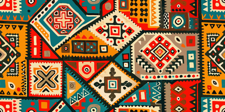Colorful geometric pattern a vibrant and detailed ethnic textile design