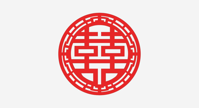 Red Double Happiness Symbol on White Background
