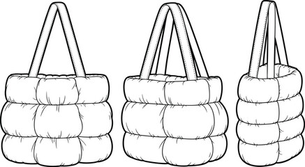 Technical puffer tote bag fashion sketch quilted padded design flat vector © MstBegum