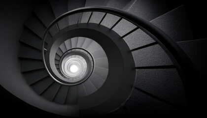 Fototapeta premium Spiral staircase spiral staircase top down circular stairwell monochrome architectural abstract minimal light contrast