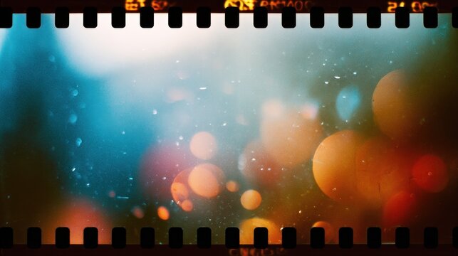 Abstract cinematic film frame with bokeh and light leaks for backgrounds