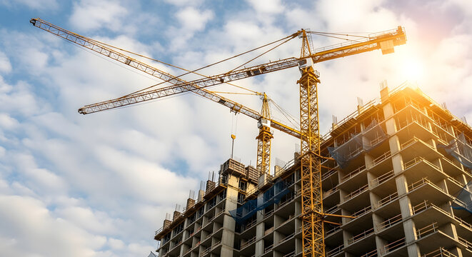 owering Ambition: Urban Skyscraper Development at Sunset