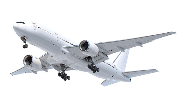 Airplane takes off into clear sky with wings spread wide outdoors
