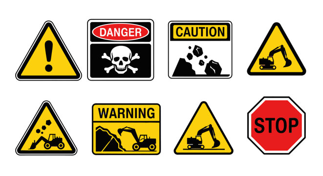 Construction warning and danger signs.