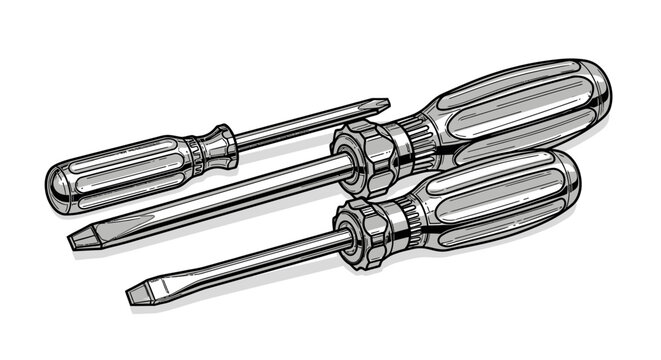 Three screwdrivers with metal handles.