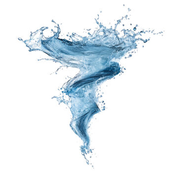 A swirling vortex of water splashes upwards in a dynamic motion