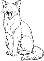 Fototapeta premium Balinese Cat Yawning Sitting Black White Line Art Illustration