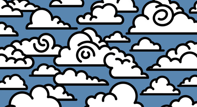 Cartoon clouds in blue sky.