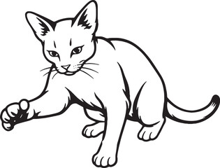 Obraz premium Abyssinian Cat Batting Paw Black and White Line Art Illustration