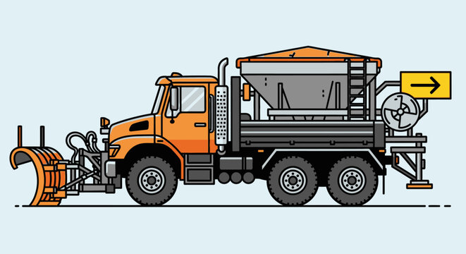 Large orange snowplow truck vehicle.