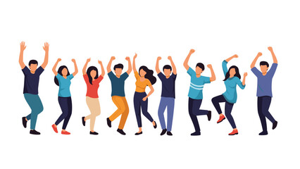 Obraz premium Large group of happy young people jumping and celebrating together against a white background for success or party concepts.