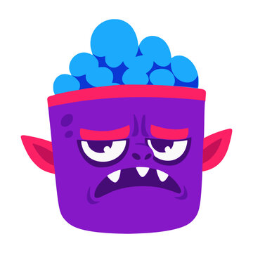 cartoon cute purple monster with brain horror halloween flat color vector illustration template design
