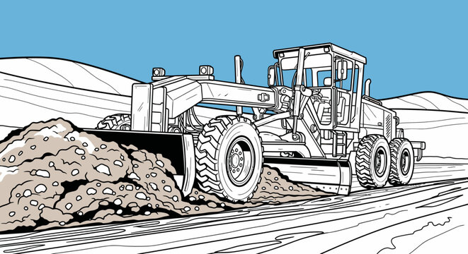 Large industrial bulldozer moving earth materials.