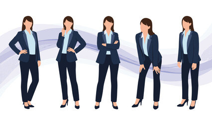 Fototapeta premium Collection of professional businesswomen in dark suits standing in various confident poses for a corporate presentation.