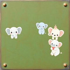 Obraz premium A group of cute cartoon elephants on a green background