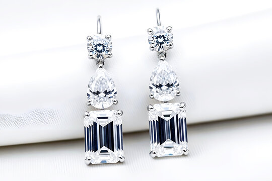 Elegant Diamond Drop Earrings in Silver Setting with Pear and Baguette Cut Stones for Formal Occasions