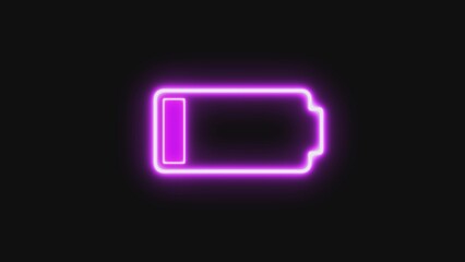 A neon purple battery icon glowing brightly on a dark background © Jahanara Stock