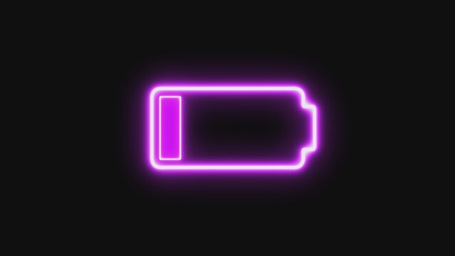 A neon purple battery icon glowing brightly on a dark background