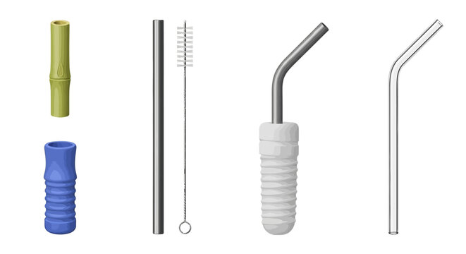 Reusable stainless steel drinking straws.