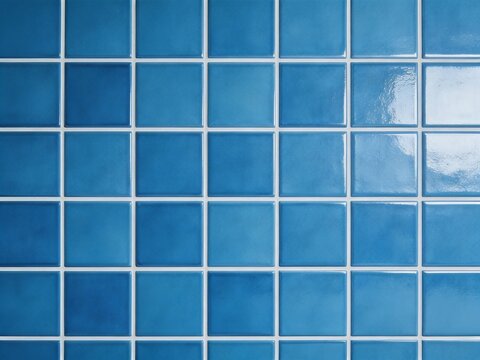 Fundo de textura de azulejos azuis quadrados e brilhantes de piscina com reflexo.