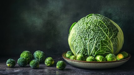 Obraz premium Savoy Cabbage and Brussels Sprouts Arrangement