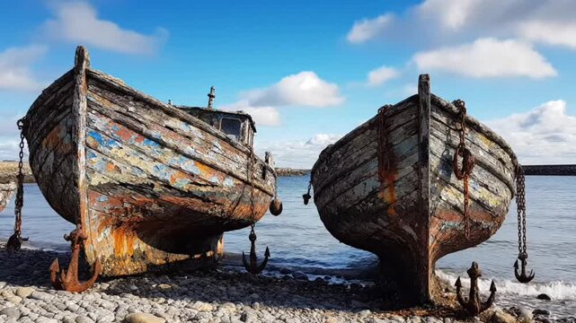 two dirty ship on the beach