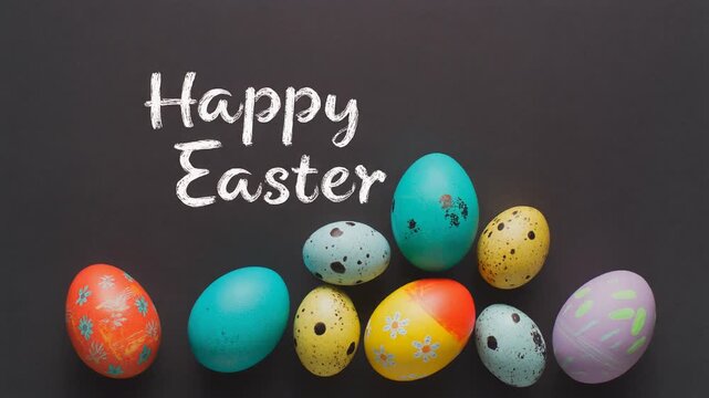 Colorful Easter Eggs on Black Background.
