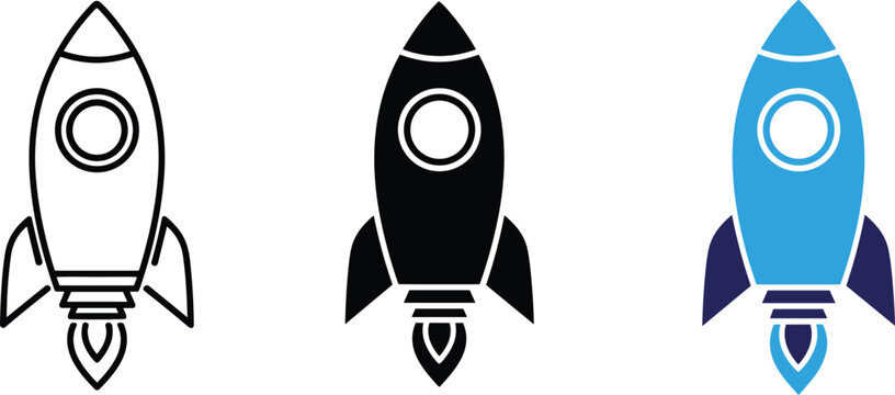 Rocket, launch, startup, icon, set, business, growth, spaceship, vector, speed, technology, innovation, project, outline, silhouette, success, mission, boost, future, concept